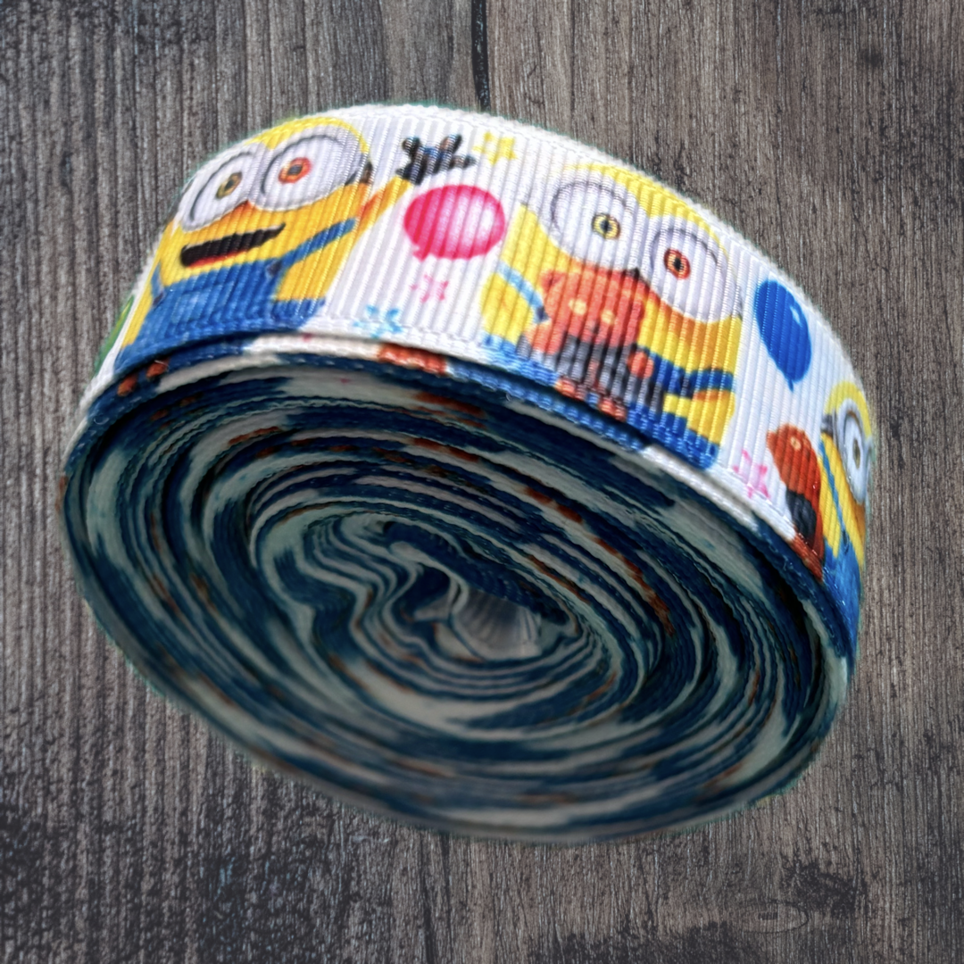 Minions with Balloons Grosgrain 22mm Ribbon