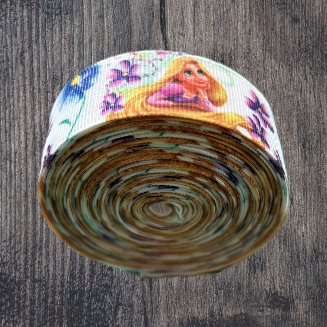 Rapunzel with Purple Flowers Grosgrain 22mm Ribbon