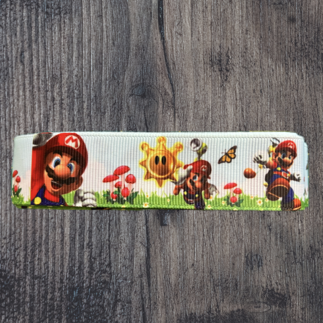 Mario with Sky Background Grosgrain 25mm Ribbon