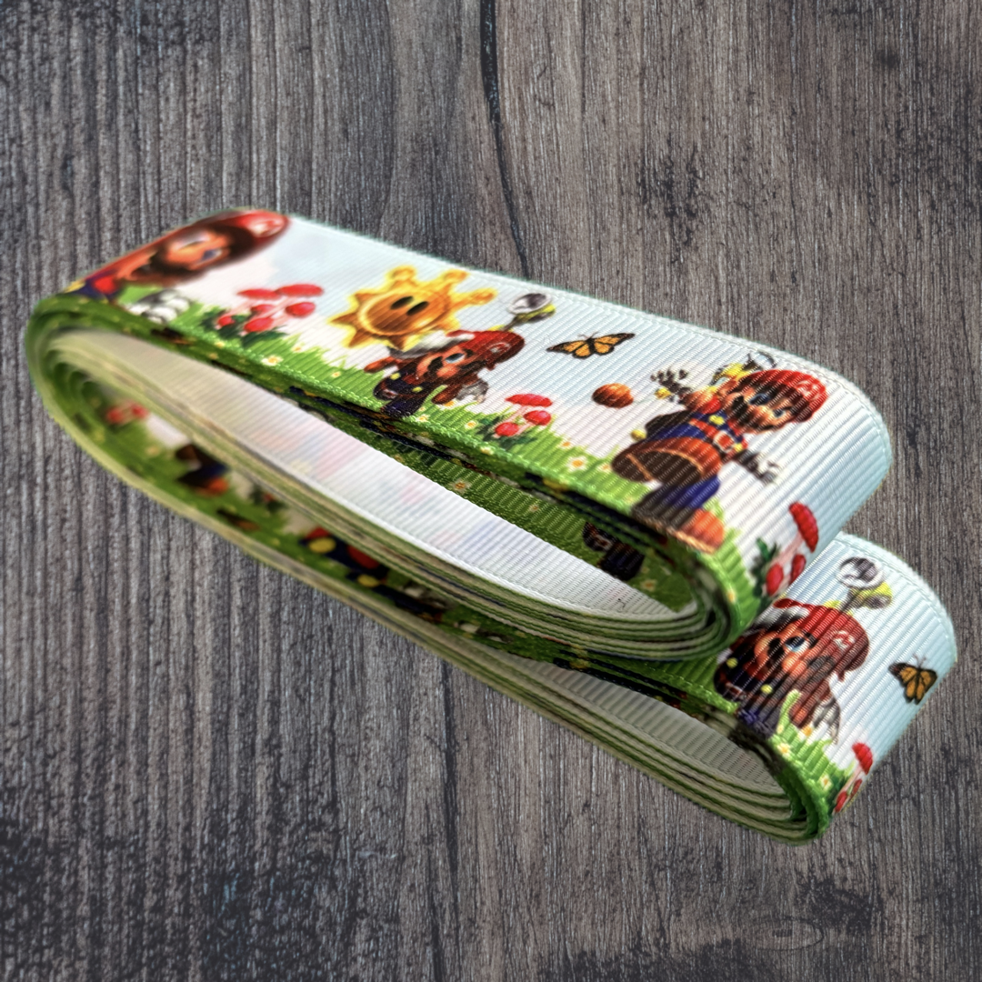 Mario with Sky Background Grosgrain 25mm Ribbon