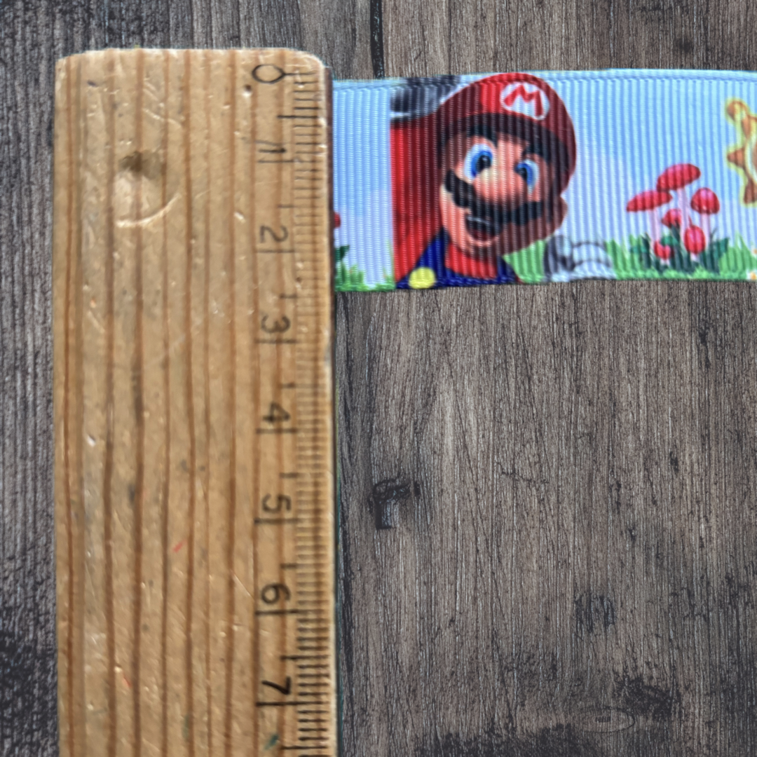 Mario with Sky Background Grosgrain 25mm Ribbon