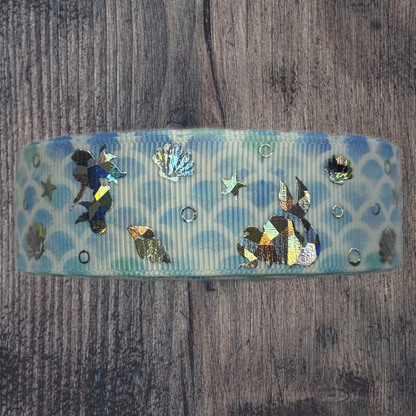 Mermaid with Blue Scales Background Grosgrain 25mm Ribbon