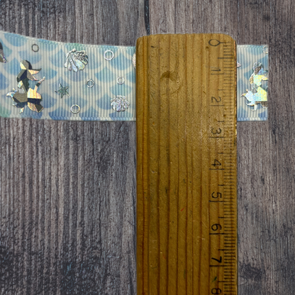 Mermaid with Blue Scales Background Grosgrain 25mm Ribbon