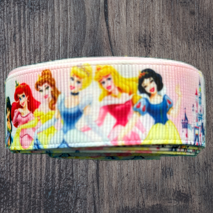 Princesses Characters with Light Pink Background Grosgrain 22mm Ribbon