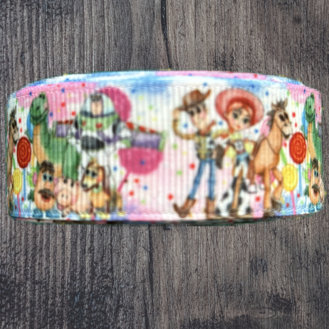 Toy Story with Pink/Purple Background Grosgrain 22mm Ribbon