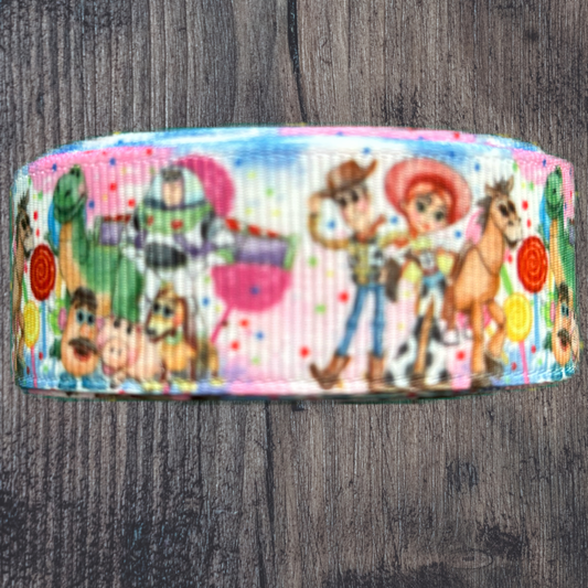 Toy Story with Pink/Purple Background Grosgrain 22mm Ribbon