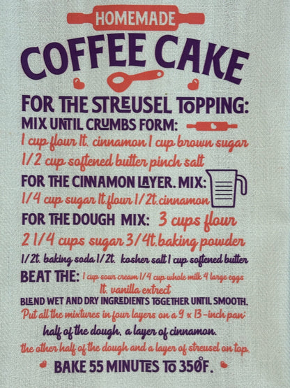 Coffee Cake Recipe Tea Towel