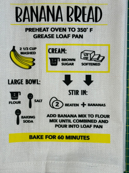 Banana Bread Recipe Tea Towel