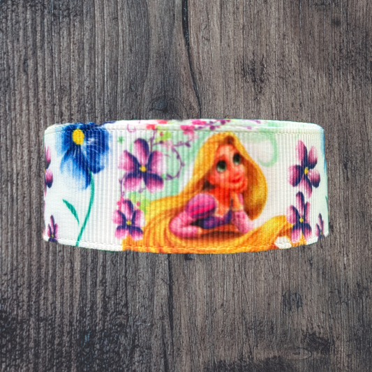 Rapunzel with Purple Flowers Grosgrain 22mm Ribbon