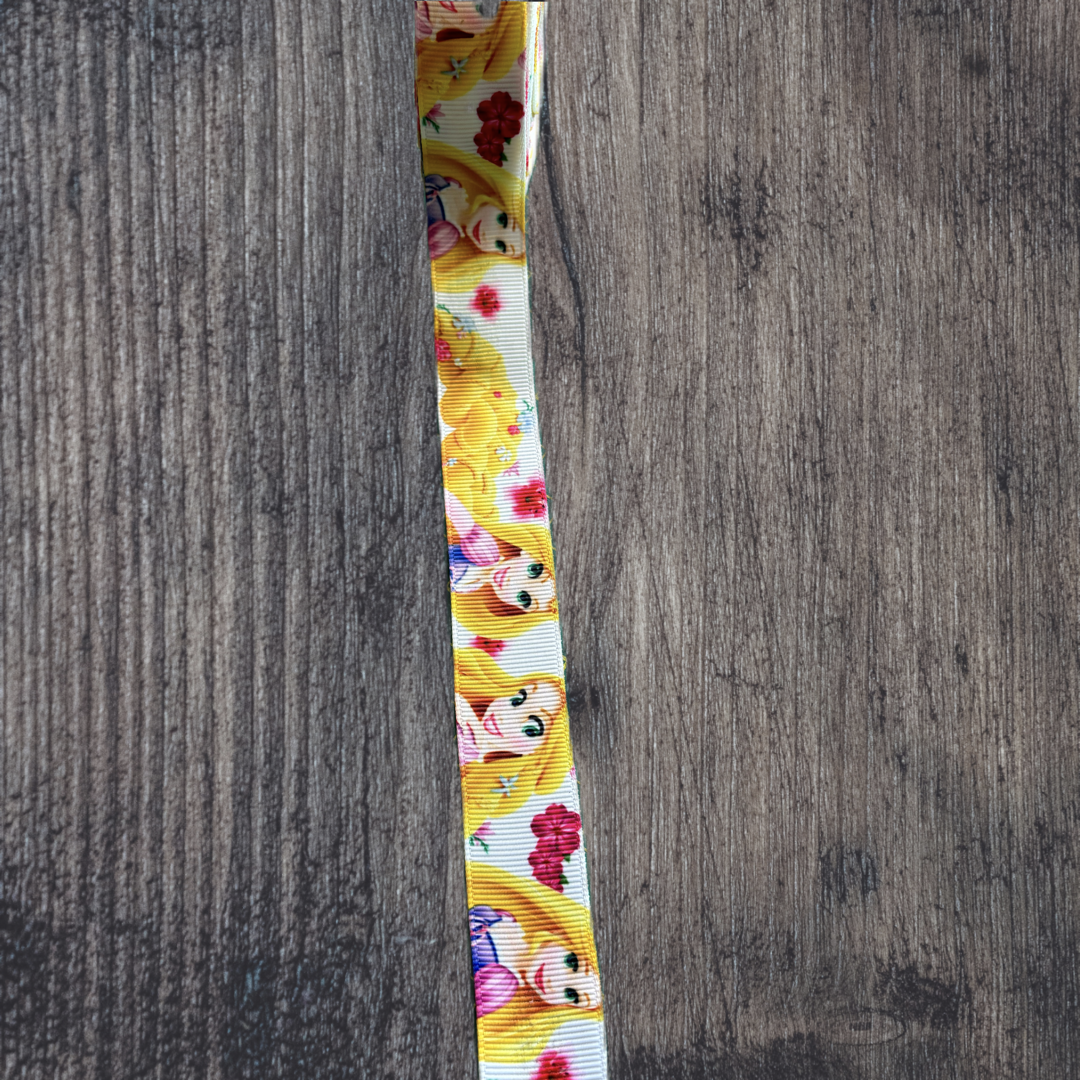 Rapunzel with Pink Flowers Grosgrain 22mm Ribbon