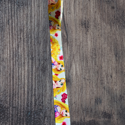 Rapunzel with Pink Flowers Grosgrain 22mm Ribbon