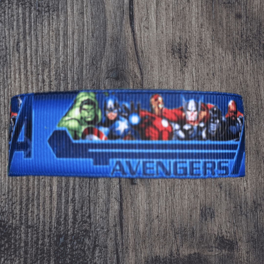 Avengers with Blue Background Grosgrain 25mm Ribbon