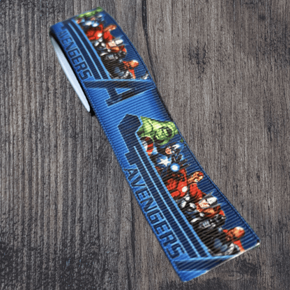 Avengers with Blue Background Grosgrain 25mm Ribbon