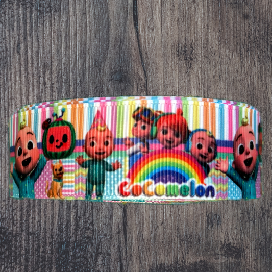 Melon Kids with Rainbow and Characters Grosgrain 25mm Ribbon