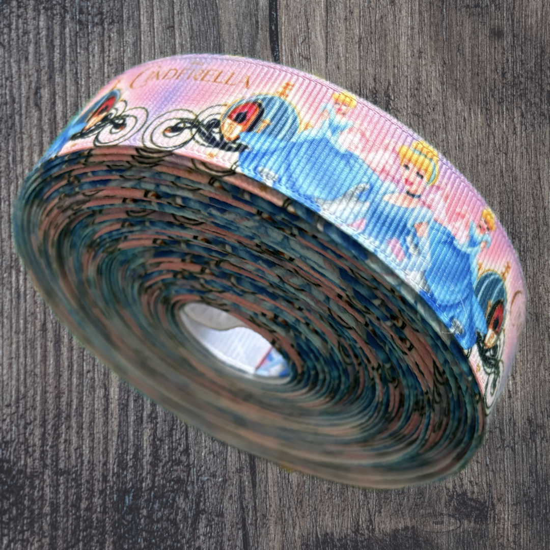 Cinderella Pink Background Grosgrain 22mm Ribbon