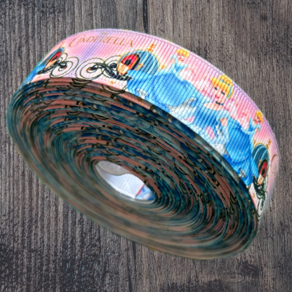 Cinderella Pink Background Grosgrain 22mm Ribbon