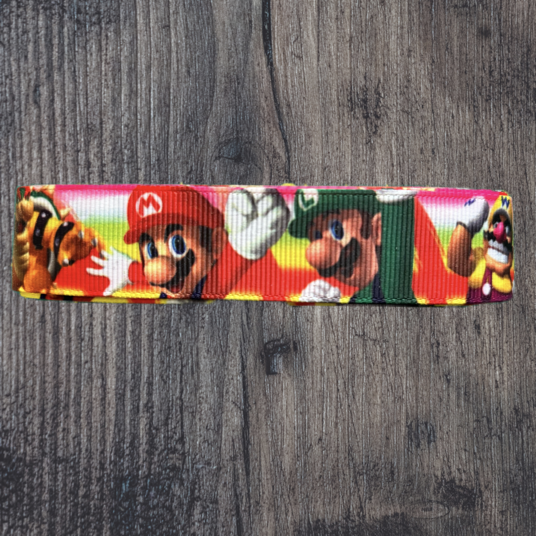 Mario with Pink/Red Background Grosgrain 22mm Ribbon