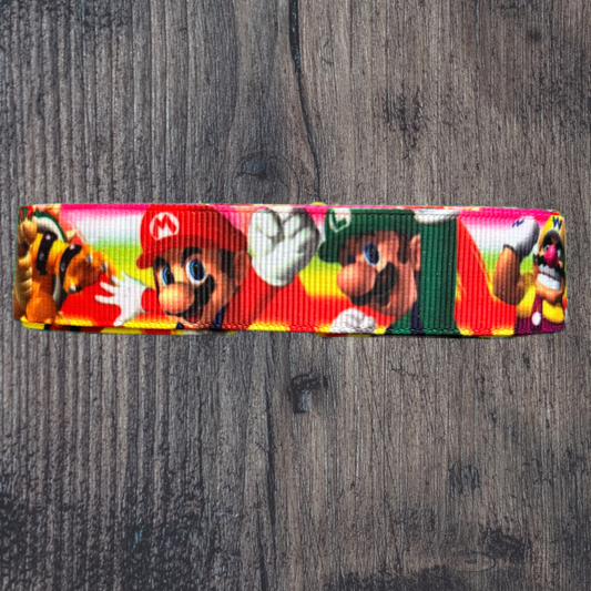 Mario with Pink/Red Background Grosgrain 22mm Ribbon