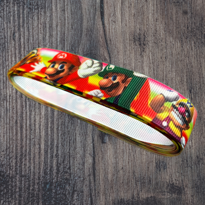 Mario with Pink/Red Background Grosgrain 22mm Ribbon