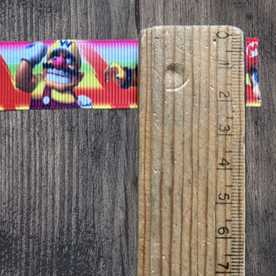 Mario with Pink/Red Background Grosgrain 22mm Ribbon