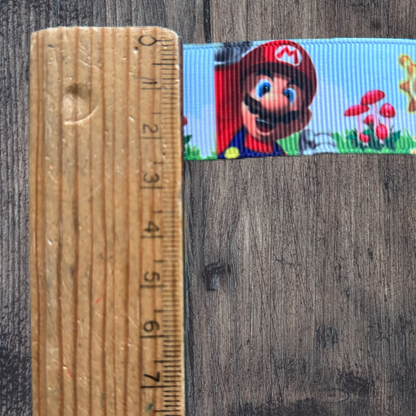 Mario with Sky Background Grosgrain 25mm Ribbon