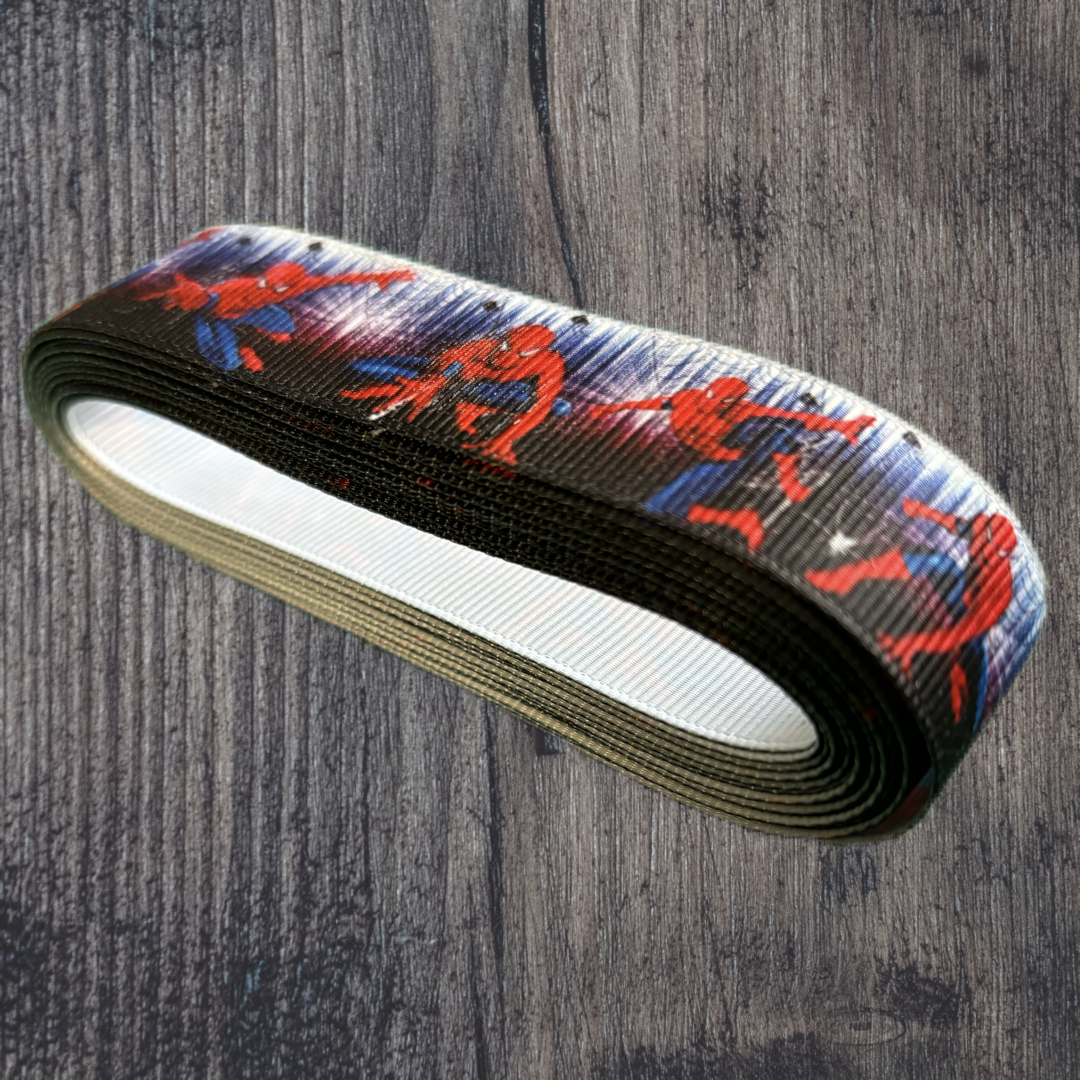 Spider Man with Blue/White Background Grosgrain 22mm Ribbon