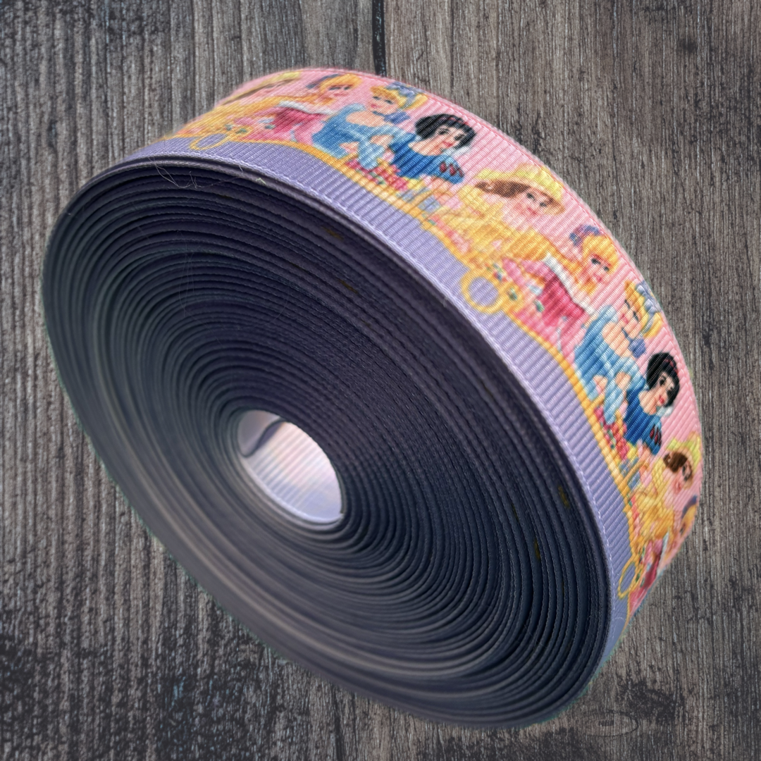 Princesses Characters with Purple Bottom Grosgrain 25mm Ribbon