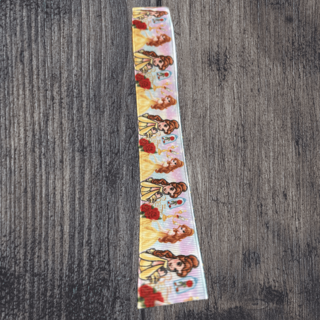 Beauty & the Beast with Pink Sky Background Grosgrain 25mm Ribbon