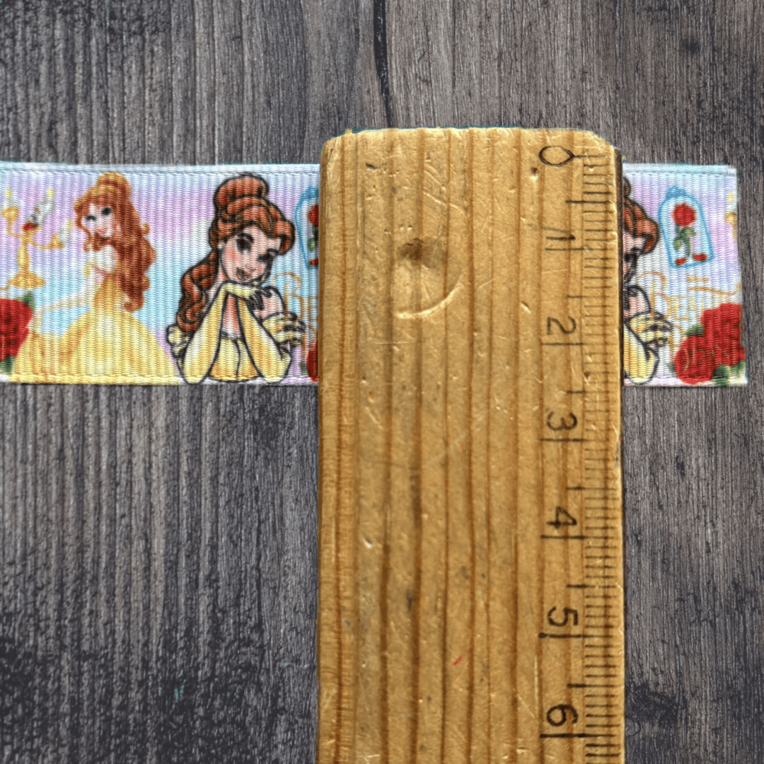 Beauty & the Beast with Pink Sky Background Grosgrain 25mm Ribbon