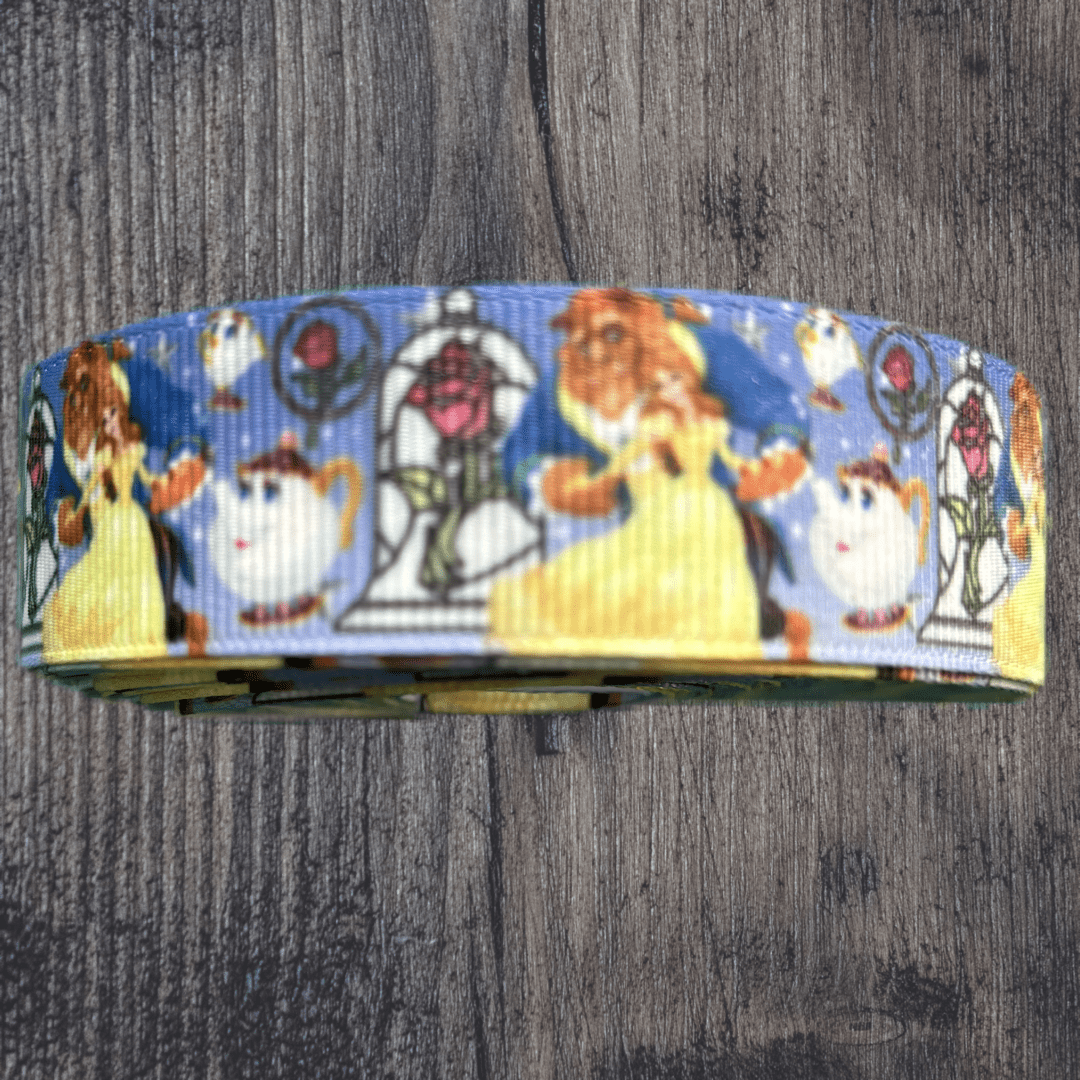 Beauty & the Beast with Purple Background Grosgrain 22mm Ribbon