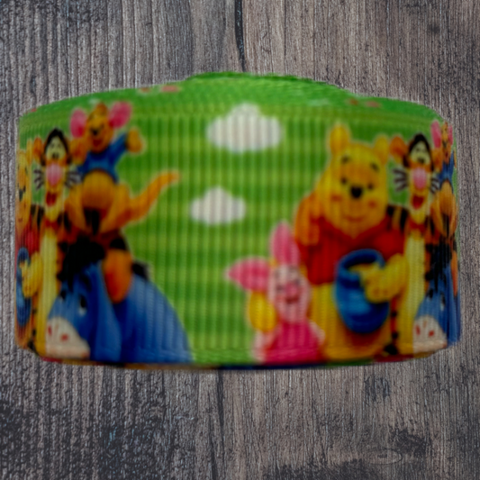 Winnie the Pooh with Green Background Grosgrain 22mm Ribbon