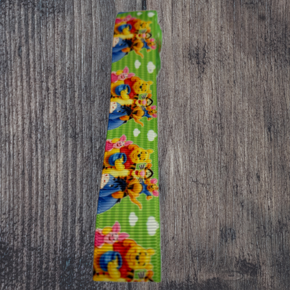 Winnie the Pooh with Green Background Grosgrain 22mm Ribbon