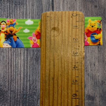 Winnie the Pooh with Green Background Grosgrain 22mm Ribbon