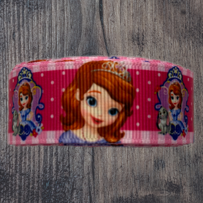 Sofia the First with Dark Pink and Polka Dots Background Grosgrain 22mm Ribbon