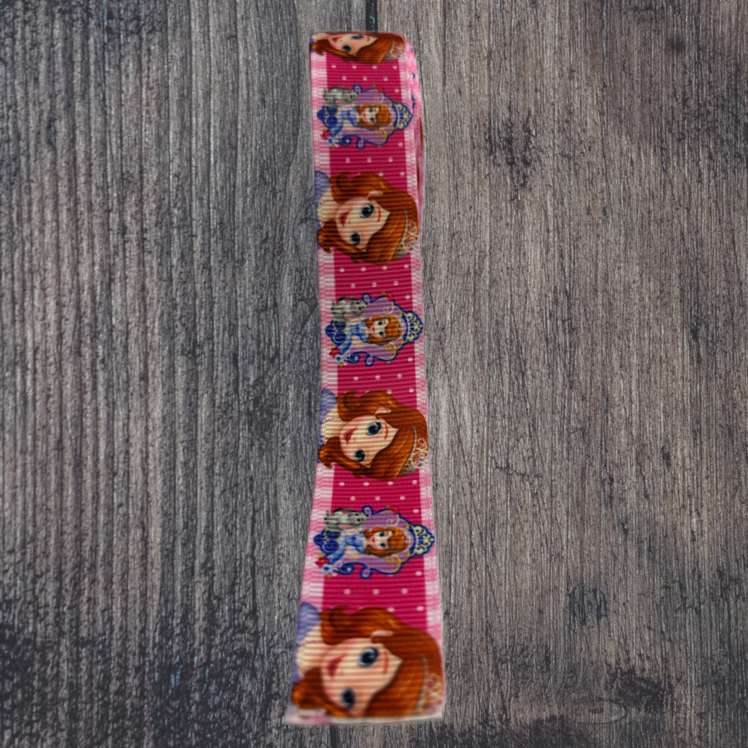 Sofia the First with Dark Pink and Polka Dots Background Grosgrain 22mm Ribbon