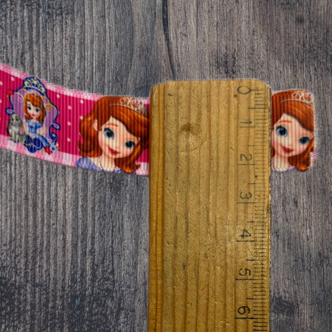 Sofia the First with Dark Pink and Polka Dots Background Grosgrain 22mm Ribbon